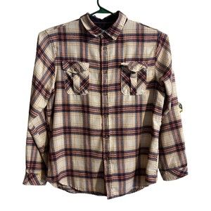 Burnside Mens Brown Plaid Flannel Long Sleeve Button Up Shirt Size X Large